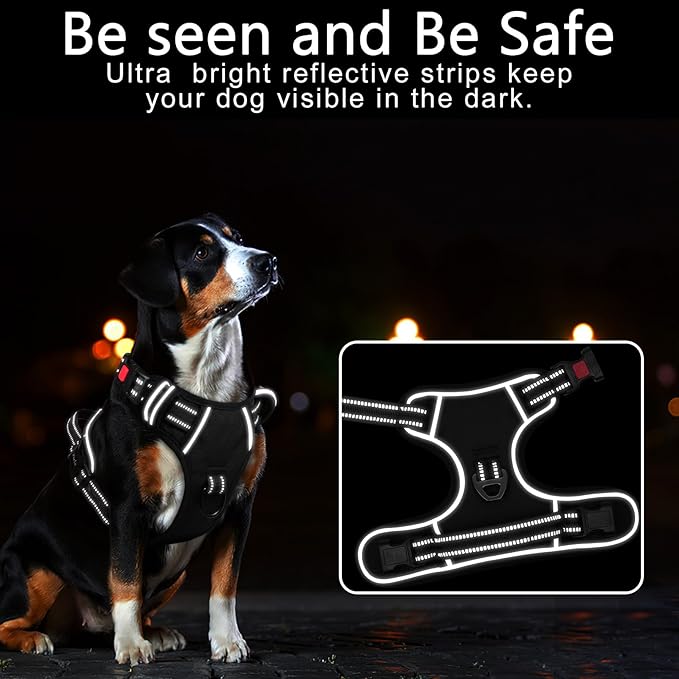 Timos No Pull Dog Harness, Release at Neck Reflective 3 Snap Buckles Adjustable No Choke Pet Vest with Front & Back 2 Leash Clips, Soft Padded Control Training Handle for Small Medium Large Dogs