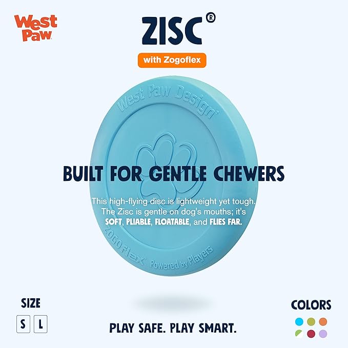 West Paw Zogoflex Zisc Dog Flying Disc, High Flying Aerodynamic Disc for Dogs Puppy – Lightweight, Floatable Disc for Fetch, Tug of War, Catch, Play – Doubles as Food/Water Bowl, Large 8.5", Aqua Blue
