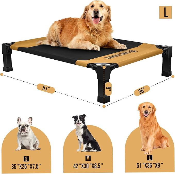 ONETIGRIS Elevated Dog Cot, Raised Bed for Medium Large Dogs Indoor Outdoor Cooling Elevated Dog Beds with Breathable Teslin Mesh and No-Slip Feet (Brown, Large)