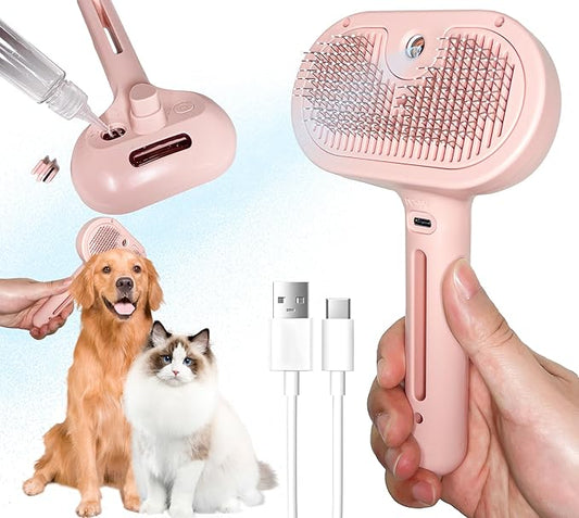 Self-Cleaning Spray Cat Brush for Shedding, Removes Static Flying Hair, and Works Wonders for Both Long and Short-Haired Pets 2 In 1 Cleaning Brush for Cats And Dogs Grooming (pink)
