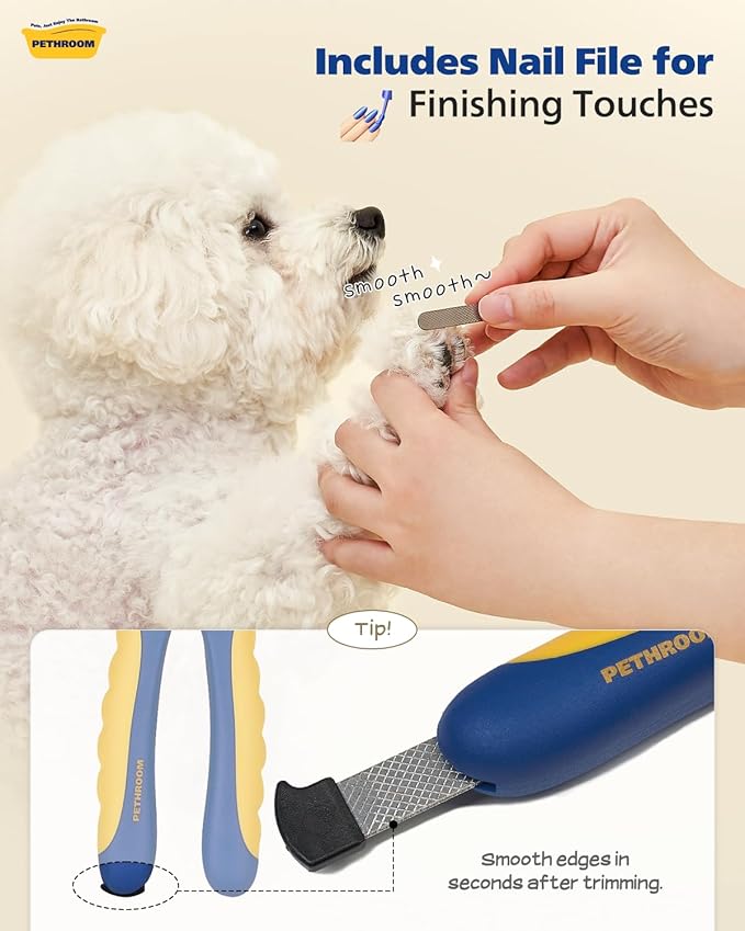 PETHROOM] Professional Dog Nail Clipper with Transparent Guard & Nail File | Adjustable Cutting Length (1-3mm) Sturdy, Durable Stainless Steel Blade | Nail Trimmer for Pets Avoid Overcutting