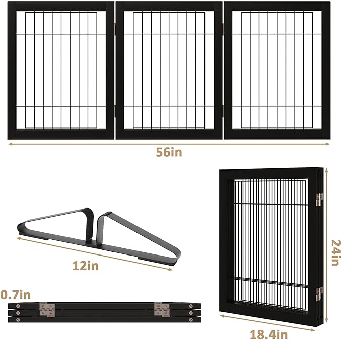 Wire Dog Gate Indoor, Dog Gates for Doorways, Stairs, 24-Inch Tall Freestanding Pet Gates for Dog, Puppy Fence (3 Panel, Black)