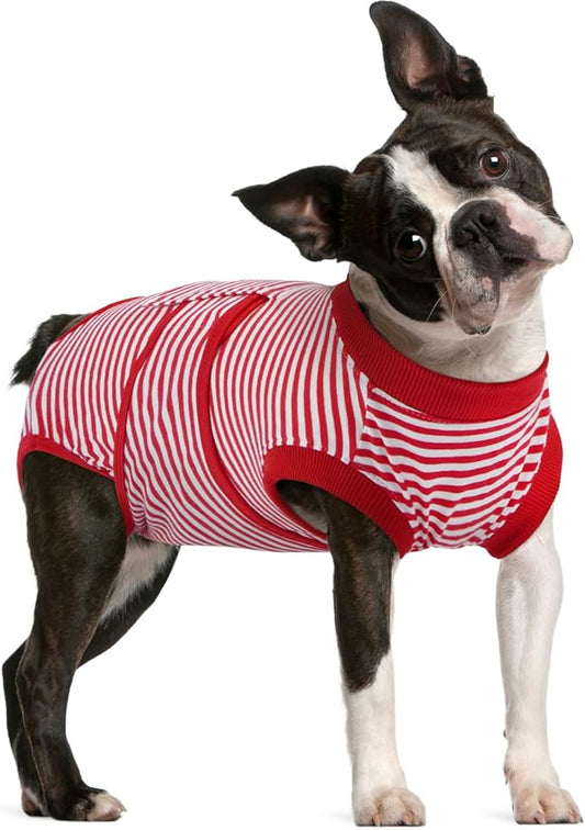 FUAMEY Dog Recovery Suit Male,Dogs Surgery Neuter Suits Puppy Spay Shirts for Female Protect Dog's Skin Anti Licking Abdominal Wounds Doggie Onesie Pet Bodysuit Alternative to Cone Red Stripes M