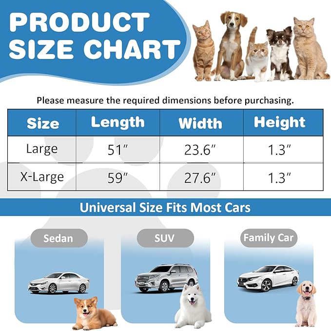 VClife Car Back Seat Cover for Dog, Non Slip Pet Bed Mat Washable Backseat Extender Cushion, Furry Dog Cat Travel Blanket Bed Modern White Black Plaid Bed, 51"×23.6"