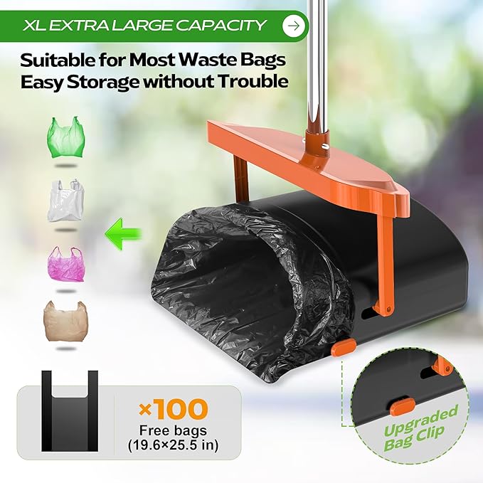 UPSKY Dog Pooper Scooper Swivel Bin & Rake Kit with 100 Waste Bags,33.4" Stainless Steel Long Handle Heavy Duty Pet Poop Shovel for Large Medium Small Dogs, Odor-Proof Lid for Yard/Lawn/Outdoor Use