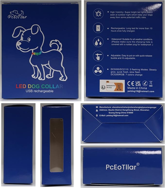 PcEoTllar Light up Dog Collar for Night Walking - LED Dog Collar Light Rechargeable Color Changing, Glow in The Dark Dog Collars Waterproof Glowing Dog Collars for Large Small Medium Dogs