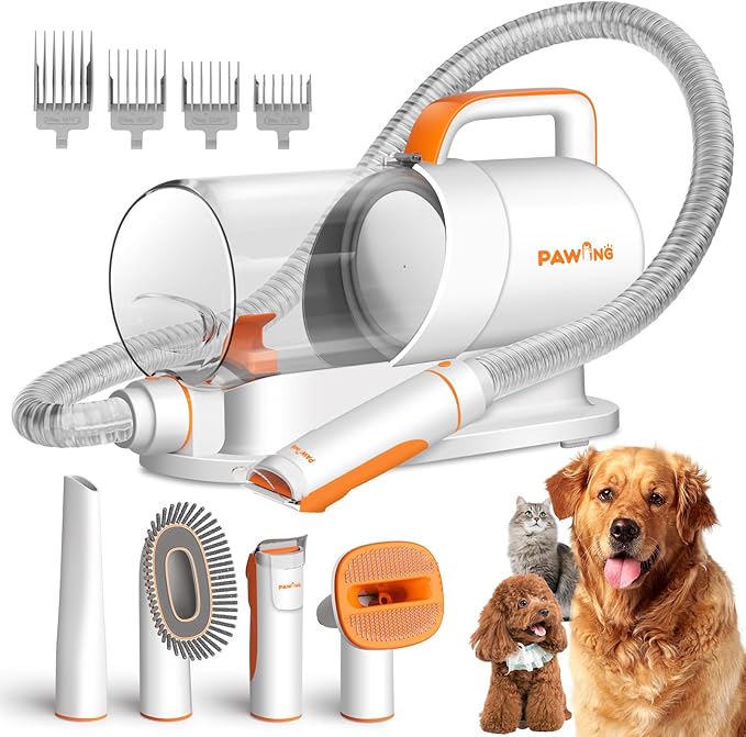 Pet Grooming Kit with Vacuum, All-in-1 Professional Deshedding Tools for Dogs & Cats - Low Noise Dogs Vacuum Cleaner with 2L Large Capacity Dust Cup for Shedding Pet Hair