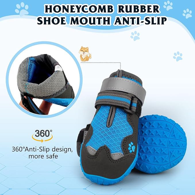 Dog Shoes for Large Medium Small Dog, Mesh Breathable Dog Shoes for Hot Pavement, Anti-Slip Dogs Boots Paw Protectors with Reflective for Outdoor Walking Indoor Hardfloors (Size 6)