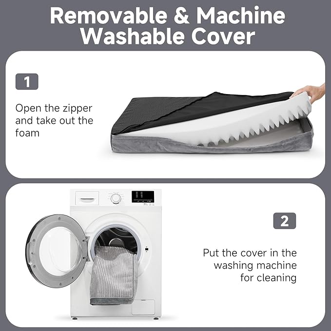 OhGeni Orthopedic Waterproof & Machine Washable Dog Bed for Small Medium Pets, Suitable for Crates, Cat Mat with 25D Egg Crate Foam, Removable Cover & Invisible Zipper, 30 Inches(Gray)