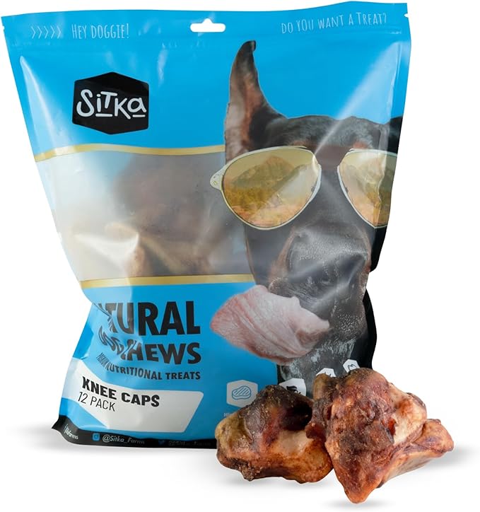 Sitka Farms Premium Smoked Beef Knee Caps - 12 Count - Natural Long Lasting Dog Treats - Low Fat High Protein Dog Bones