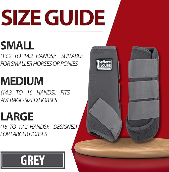Jeffers Equine Protective Horse Boots 1 Pair Grey - Safe Neoprene Leg Guards & Comfortable Fit, Durable Strap Closures, Front & Hind Support, Equestrian Accessories for Travel & Riding - Small