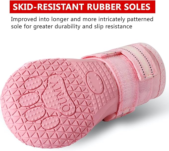 QUMY Dog Shoes for Large Dogs, Medium Dog Boots & Paw Protectors for Winter Snowy Day, Summer Hot Pavement, Waterproof in Rainy Weather, Outdoor Walking, Indoor Hardfloors Anti Slip Sole Pink 3