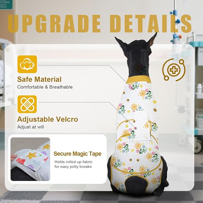 Recovery Suit for Dogs After Surgery, Professional Dog Surgical Suit for Female Spay, Male Neuter, E-Collar & Cone Alternative Dog Onesie for Abdominal Wounds Skin Disease, Yellow, L