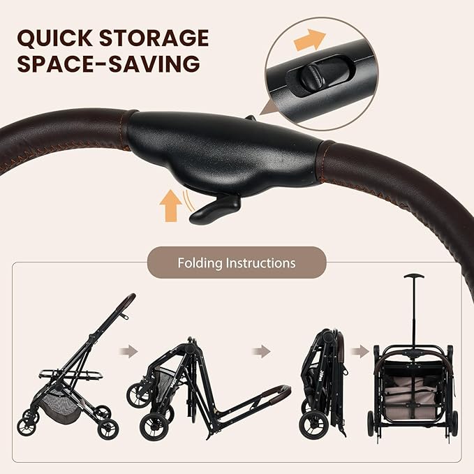 Pet Stroller, Small to Medium Dogs & Cats, Foldable, One-Hand Fold, Detachable Carrier, Latte Color