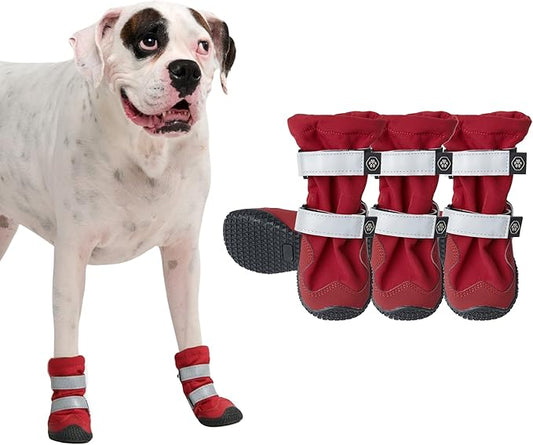 Spark Paws Dog Shoes, Waterproof Dog Boots for Medium to Large Dogs, Non Slip, Breathable Dog Booties and Paw Protectors - 4PCS Doggie Hiking Boots with Reflective Straps - Red, Size 6