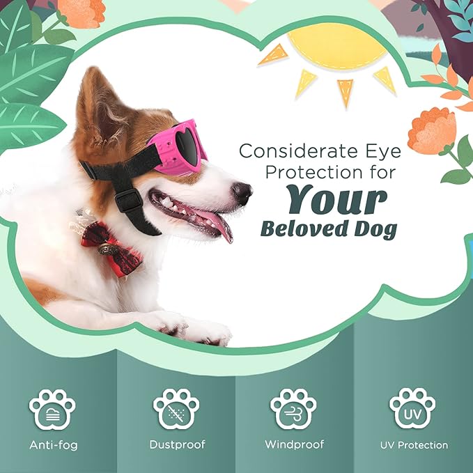 Small Dog Sunglasses UV Protection Goggles Eye Wear Protection with Adjustable Strap Doggy Heart Shape Anti-Fog Sunglasses for Pet Dogs Sun Glasses Doggie Windproof Glasses, Pink