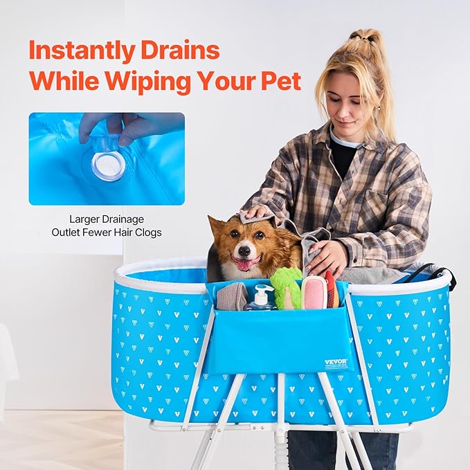VEVOR Portable Dog Bathtub, Elevated & Foldable Space-saving Pet Shower Station with Quick Drainage, Bathing Tub for Washing & Grooming Small and Medium Size Dogs and Cats Indoor & Outdoor, Light Blue