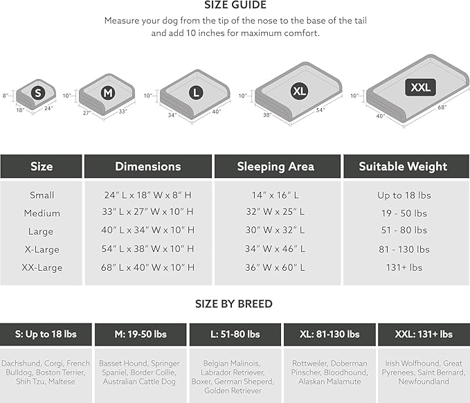 K9 Ballistics Tough Bolster Orthopedic Sofa Dog Bed with Removable Washable Cover - Durable, Water Resistant with Nonskid Bottom - XX-Large, Titanium Premium Finish