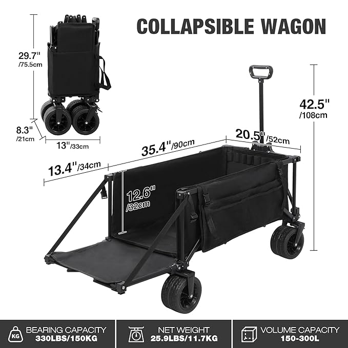 REDCAMP 49" Folding Dog Wagon Cart with Tailgate Heavy Duty, 300LBS Large Collapsible Extended Utility Cart Fishing Wagon with Extendable Rear End for Sports Shopping Pet