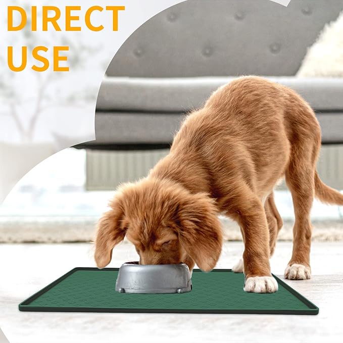 Ptlom Pet Placemat for Dog and Cat, Waterproof Silicone Pet Feeding Bowl Mats for Food and Water, Small Medium Large Dogs Mat Prevent Residues from Spilling to Floor, Hunter Green, 24.5" 16.5"