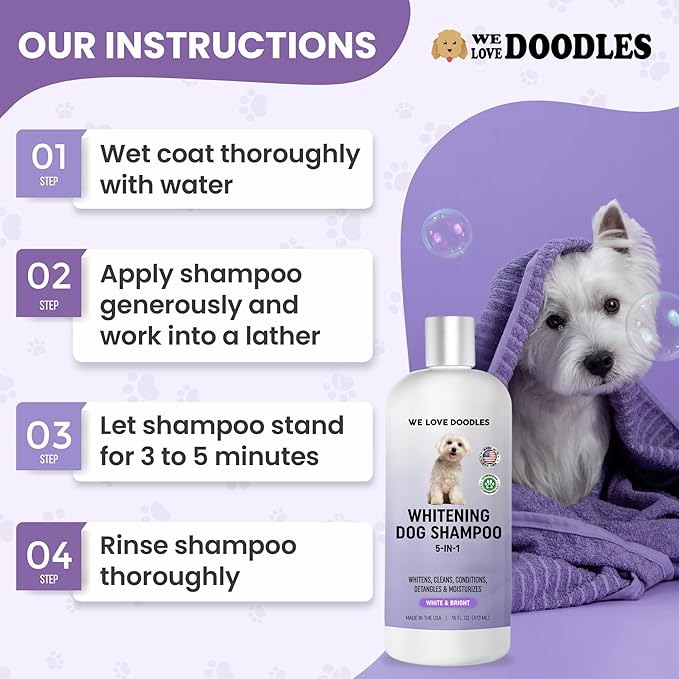 Whitening Dog Shampoo | Made in USA | Brightening Dogs Fur | White & Bright Hair | Removes Stains & Discoloration [We Love Doodles]