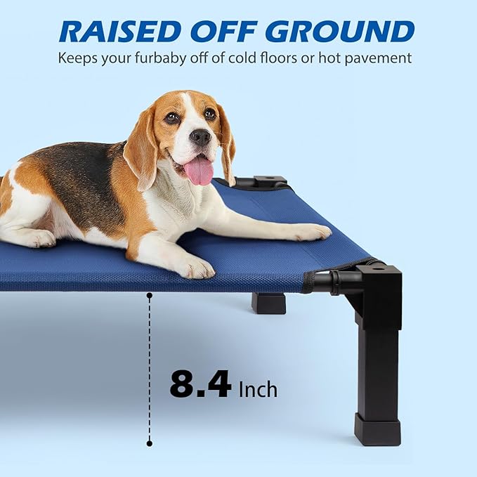 Heeyoo Elevated Dog Bed, Cooling Raised Pet Cot with Chew Proof Washable Breathable Mesh and Metal Frame, Portable Dog Cot Bed with No-Slip Feet for Outdoor or Indoor Use