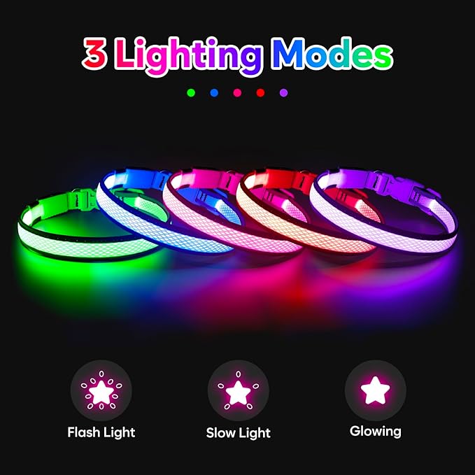 Flashseen LED Dog Collar, Light Up Dog Collar USB Rechargeable, Brightest Dog Lights for Night Walking, Adjustable Dog Collar Light for Dog Safety(Small, Candy Pink)
