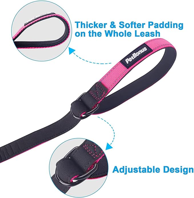 PetBonus 2 Packs Short Dog Leash, Safety Wrist Strap for Retractable Dog Leash, Reflective Design and Adjustable Soft Padded Handle, Extra Layer Security for Pet Stroller (Pink, Pink)