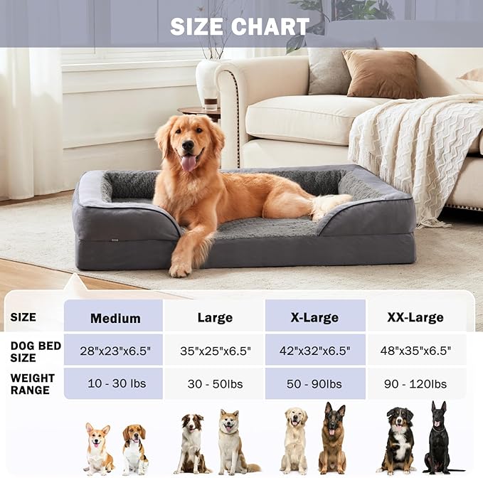 INVENHO Orthopedic Dog Beds Large Sized, XL Washable Dog Sofa with Egg-Crate Foam, Waterproof Lining and Non-Skid Bottom