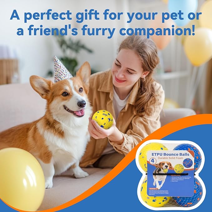 Indestructible Dog Ball Toy, Durable Dog Tennis Balls for Aggressive Chewers, High Bounce & Floating Balls for Dogs, Jolly Ball for Fetch in Yard, Beach & Pool(4 Pack)