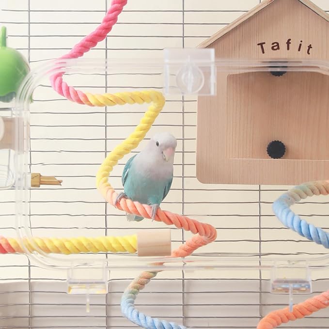 Multi-Color Rope Bird Perch Toys for Parrot Cage Stand, Climbing Swing Accessories for Cockatiel, Parakeets, Budgies, Lovebirds, Conures, Finches - 15.7 inch