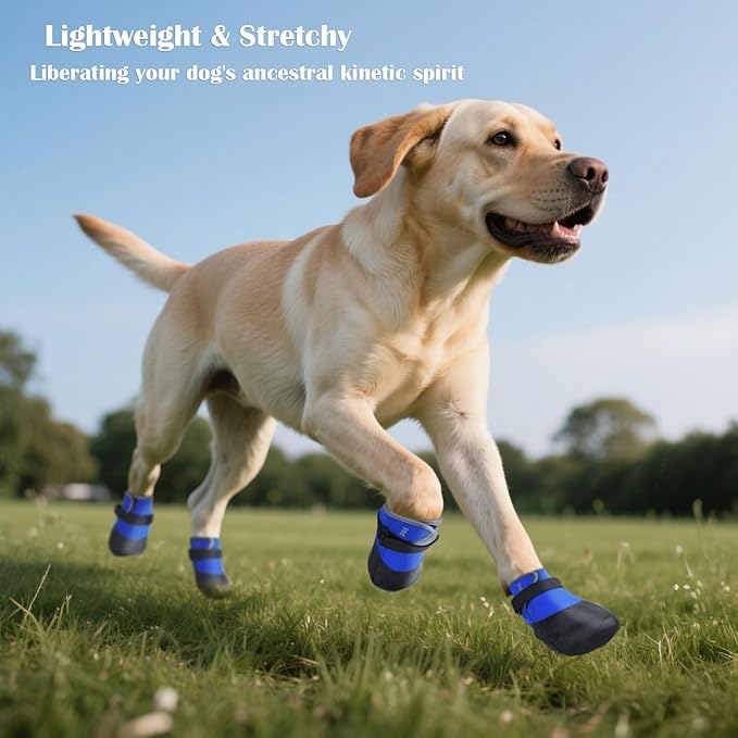 Dog Shoes Lightweight Dog Boots-Breathable Knitted Paw Protector with Adjustable Strap for Hot Pavement, Rain Walking, Hardwood Floors Anti Slip Reduce Noise, Prevent Licking Paws(Blue,XL)