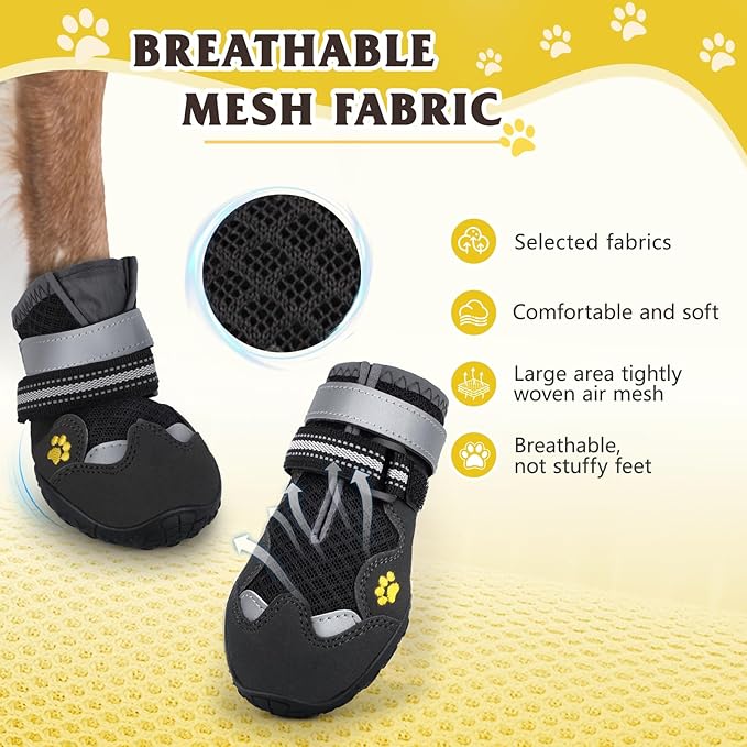 Dog Shoes for Large Medium Small Dog, Mesh Breathable Dog Shoes for Hot Pavement, Anti-Slip Dogs Boots Paw Protectors with Reflective for Outdoor Walking Indoor Hardfloors (Size 7)