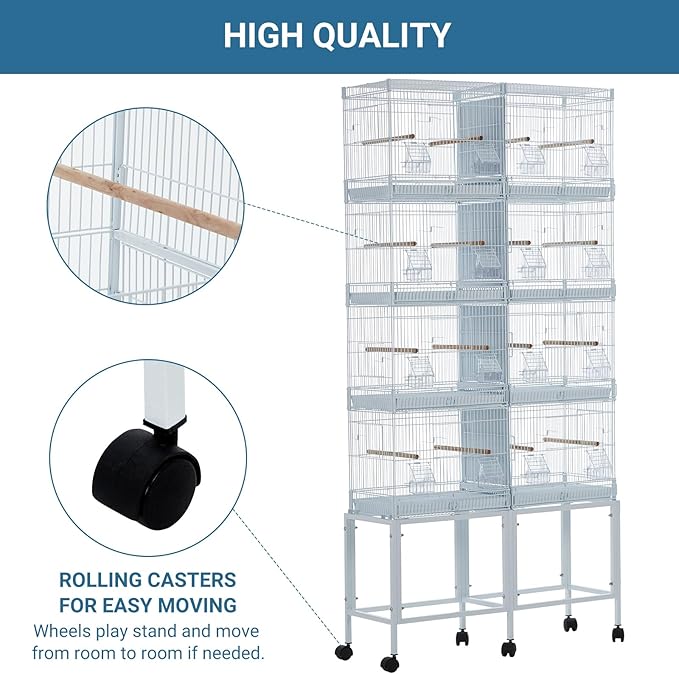 Lot-4 Breeding Bird Cage, Parrot Cage, Stackable Center Divided Breeder,Seperate Removable Tray, Removable Divider, Lockable Caster, for Birds and Finch