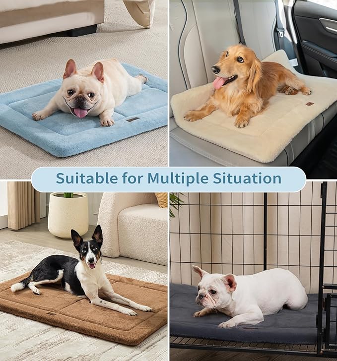 Made4Pets Dog Crate Pad Bed for Medium Large Dogs, Washable & Reversible, Anti-Slip Kennel Mat for Cozy Sleeping, Soft Fluffy Dog Bed for Indoor & Outdoor Use, 35"x23", Blue