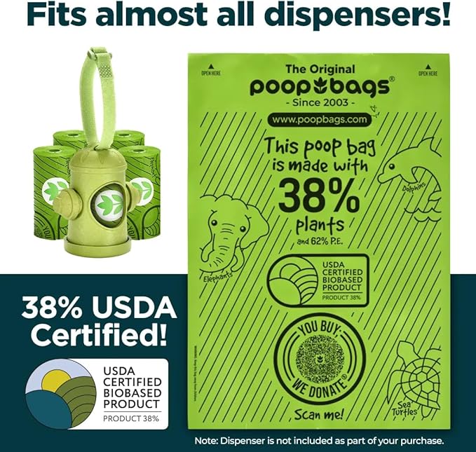 The Original Poop Bags® Dog Poop Bags Rolls – 38% Plant-Based, USDA Certified, Unscented, Leak-Proof & Durable Waste Bags for Dogs, 960 Count