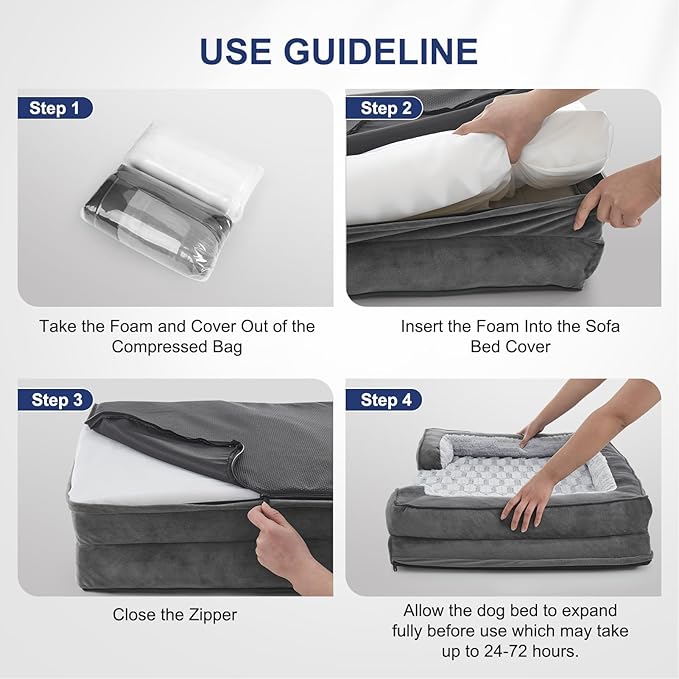 FURTIME Orthopedic Dog Bed for Extra Large Dogs - XL Waterproof Dog Sofa Bed, Ultra Comfy Supportive Foam Pet Bed with Removable Washable Cover, Jumbo Dog Bed with Nonskid Bottom