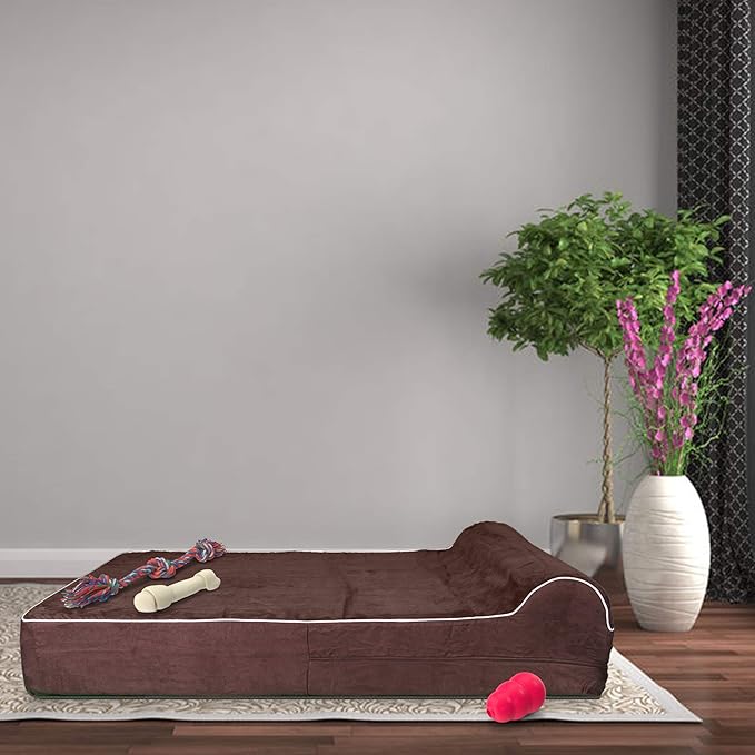 KOPEKS Orthopedic Memory Foam Dog Bed 7" Inch Thick Extra Large Dog Bed With Pillow Brown 50"x34"x10" Includes Waterproof Liner & Durable Removable Cover With Smart Design