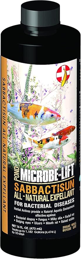 MICROBE-LIFT Sabbactisun Disease Treatment for Ponds and Outdoor Water Gardens, Disease Expellant for Pond Fish, 16 Fl Oz