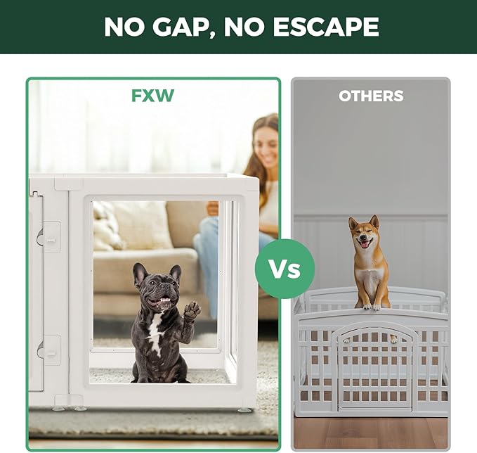 FXW AuraSpace Acrylic Indoor Unleashed Dog Playpen for Small and Medium Dogs, 30 Inch, 10 Panels, White