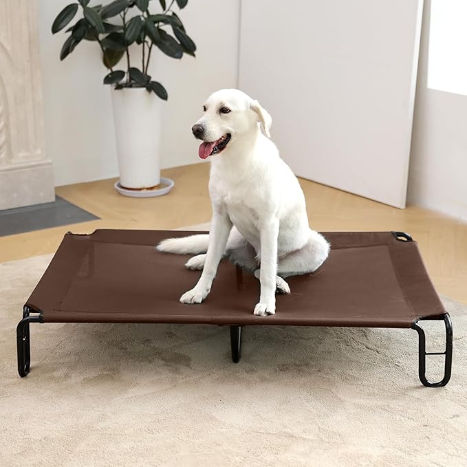pettycare Elevated Outdoor Dog Bed - Cots Beds for Large Dogs XL, Waterproof Raised Cot Easy to Assemble, Cooling with Teslin Mesh, Durable, Non Slip, Up to 85 lbs, Brown