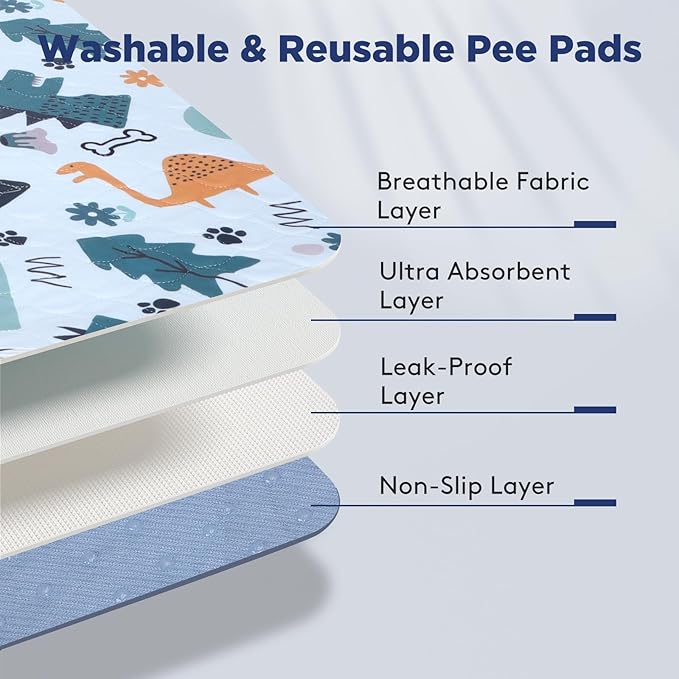 Washable Pee Pads for Dogs, 2 Pack Small 18"x24" Super Absorbent Reusable Puppy Pads Pet Training Pads, 100% Waterproof Non-Slip Puppy Pee Pads Whelping Dog Playpen Crate Potty Pads Puppy Essentials