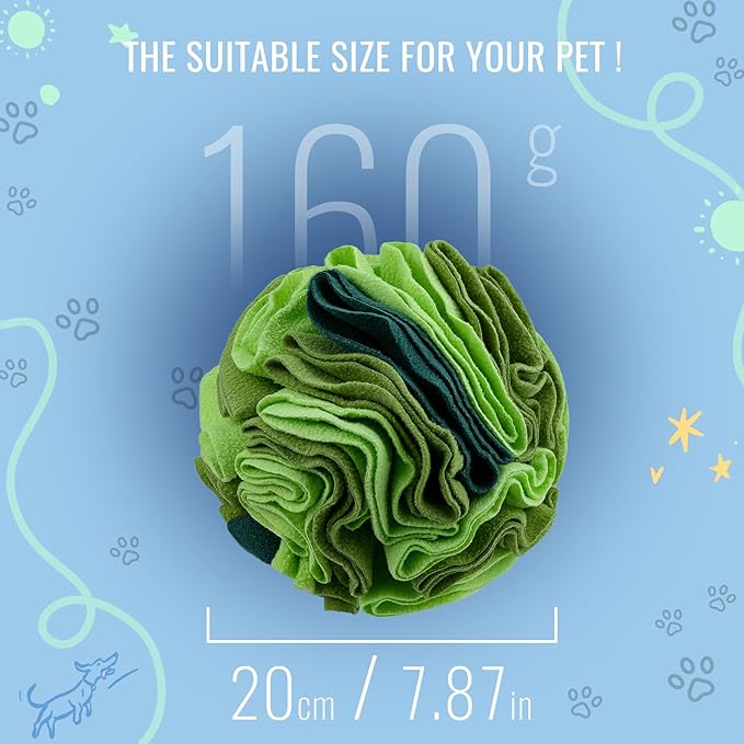 Pet Snuffle Ball, Puzzle Sniffing Interactive Dog Ball for Blind Dogs Training Stress Relief Dog Enrichment Toys Treat Machine Washable (20cm, Gradient Green)