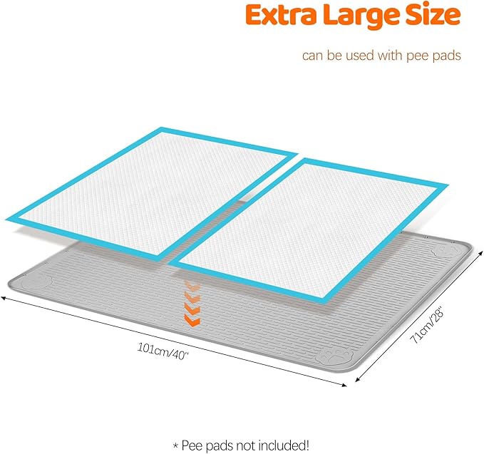 Pee Pads for Dogs, 40" x 28" Extra Large Reusable Dog Silicone Mat for Floor Protector, Washable Non-Slip Dog Training Pads for Potty Training (Grey)