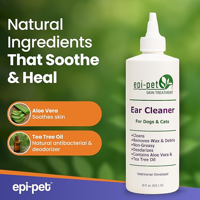 Dog & Cat Ear Cleaner Solution with Aloe Vera & Tea Tree Oil – Removes Itchy Ear Wax, Debris, Odor – Ears Wash, Drops & Flush for Pets, Dog Ears Cleaning, Cat Cleaner (16 oz- Pack of 3)