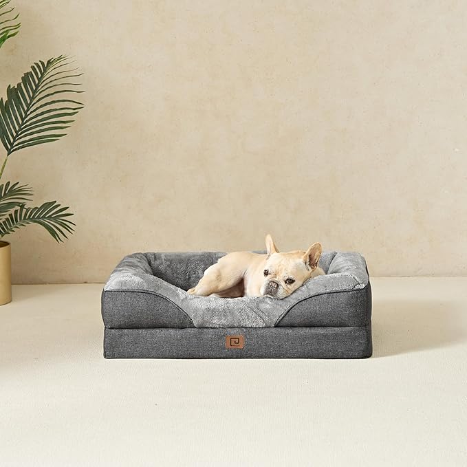 EHEYCIGA Memory Foam Dog Bed for Medium Size, Orthopedic Dog Sofa with Sides and Waterproof Liner, Washable Bolster Pet Bed Couch with Removable Cover, 30x20x6.5 Inch, Grey