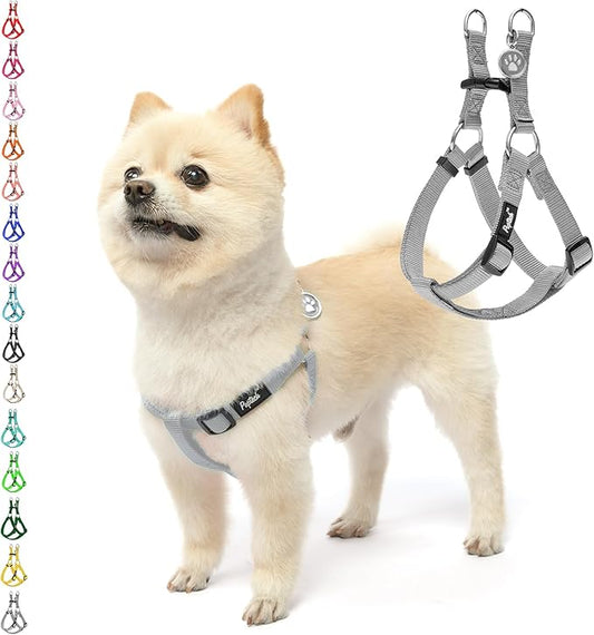 PUPTECK No Pull Dog Harness Soft Adjustable Basic Nylon Step in Puppy Vest Outdoor Walking with ID Tag, Grey, S