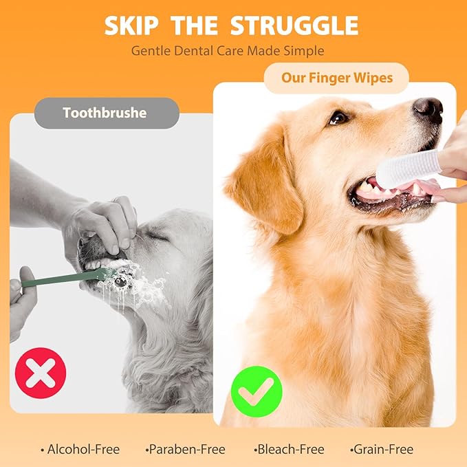 Pet Dental Finger Wipes for Dogs and Cats, Dog Teeth Cleaning Wipes, Dog Dental Care Wipes, Reduce Plaque & Tartar Buildup, Freshen Breath, Cleaner Mouth, Coconut Scent, 50Pcs
