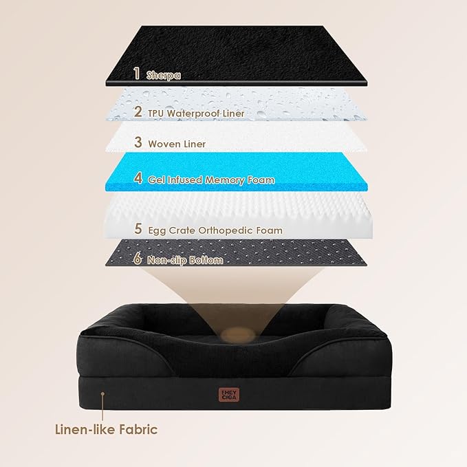 EHEYCIGA Memory Foam Dog Bed for Medium Size, Orthopedic Dog Sofa with Sides and Waterproof Liner, Washable Bolster Pet Couch with Removable Cover, 35x22x6.5 Inch, Black