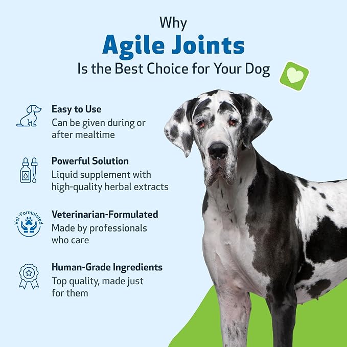 Pet Wellbeing Agile Joints for Dogs - Hip and Joint Health, Mobility, Devil’s Claw, Boswellia, Joint Ligament and Cartilage - Veterinarian-Formulated Herbal Supplement 2 oz (59 ml)